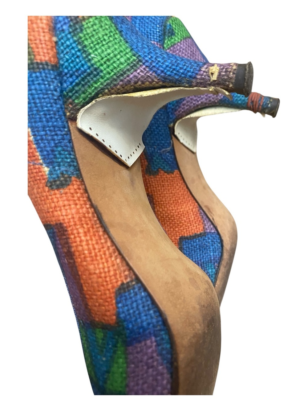 Caressa By Taicher Womens Vintage Woven Point Toe Heels Size 8.5 4A Narrow Heels - Picture 5 of 11